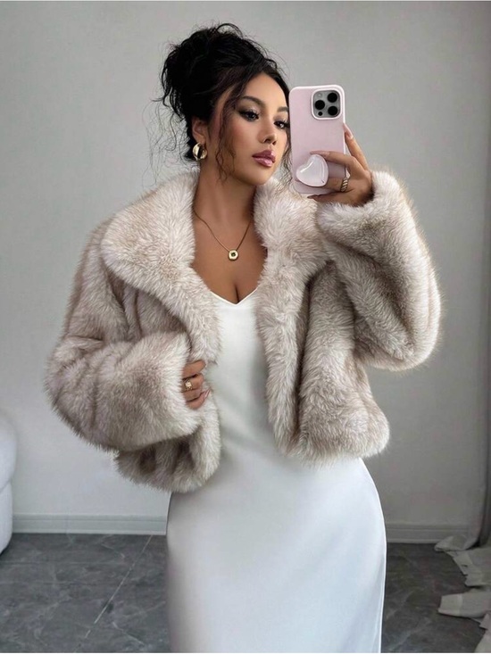Jackets & Blazers - Lux Faux Fur Cropped Jacket in Light Taupe